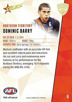 2012 Select Future Force #6 Dominic Barry Back